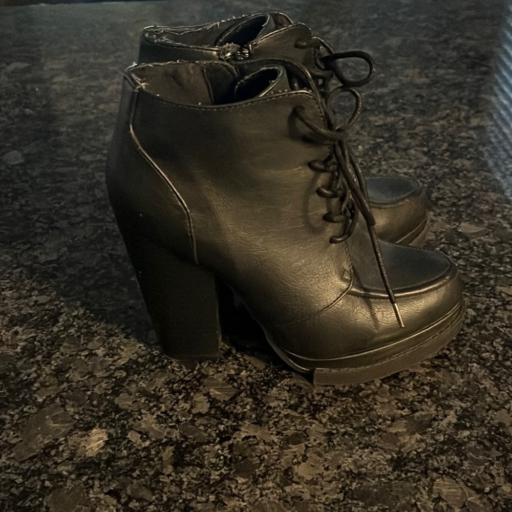 Black faux leather bootie